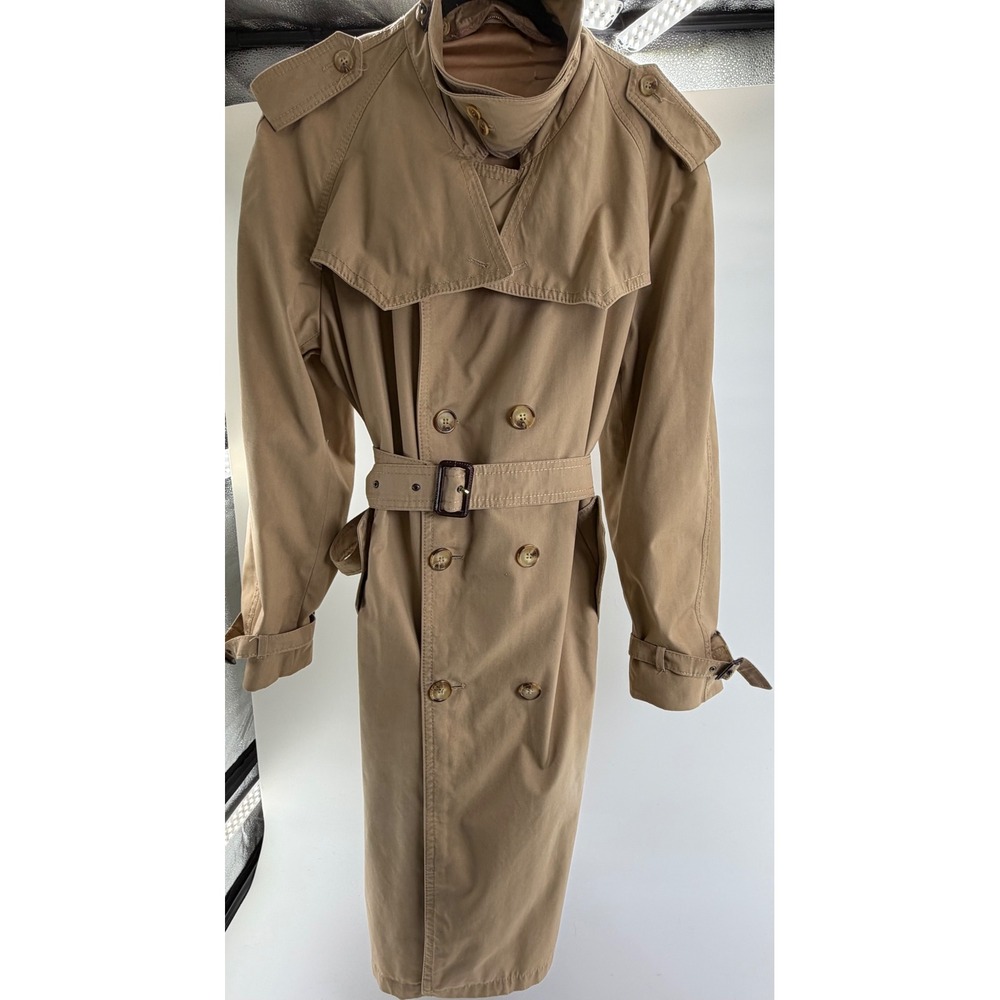 Vintage Kuppenheimer Double Breasted Trench Coat Men's 40R Belted Tan Plaid80's
